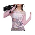 Camisetas Femininas Y2K Com Mangas Longas Em Patchwork, Estilo Harajuku, Blusas Do Milênio, Top Camisetas Femininas Y2K Com Mangas Longas Em Patchwork, Estilo Harajuku, Blusas Do Milênio, Top