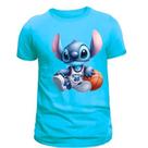 Camisetas Masculina Feminina Personalizadas Personagens Lilo e Stitch basquete100% Algodão