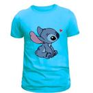 Camisetas Masculina Feminina Personalizadas Personagens Lilo e Stitch com coração 100% Algodão