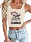 Camisetas regatas Country Concert Crop para mulheres Western Cowboy Cowgirl Camisetas curtas de malha canelada Nashville Music Cami (cáqui-C, XS)