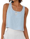 Camisetas regatas de linho Mywinway para mulheres, azul claro, tamanho XL