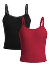 Camisetas regatas femininas de malha canelada RoseSeek com acabamento em renda, 13 anos (pacote com 2) Camisetas regatas femininas de malha canelada RoseSeek com acabamento em renda, 13 anos (pacote com 2)