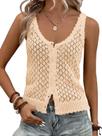 Camisetas regatas Fisoew, casaco de crochê feminino sem mangas Camisetas regatas Fisoew, casaco de crochê feminino sem mangas