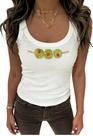 Camisetas regatas Yiulangde 3 azeitonas com estampa de miçangas femininas de verão Camisetas regatas Yiulangde 3 azeitonas com estampa de miçangas femininas de verão