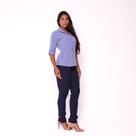 Camisete Feminina Desenvolvida em Tecido de Poplin Azul Manga 3-4