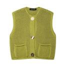 Camisola Cropped de Malha Feminina - Verde e Azul Marinho - Colete Sem Mangas