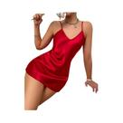 Camisola De Cetim Com Estampa De Lábios Vermelhos, Decote Em V, Costas Descobertas, Vestido Mini Camisola De Cetim Com Estampa De Lábios Vermelhos, Decote Em V, Costas Descobertas, Vestido Mini