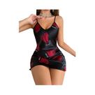 Camisola De Cetim Com Estampa De Lábios Vermelhos, Decote Em V, Costas Descobertas, Vestido Mini