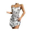 Camisola de Cetim Feminina com Estampa de Borboleta - Mini Slip Chemise Camisola de Cetim Feminina com Estampa de Borboleta - Mini Slip Chemise