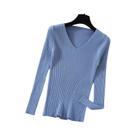 Camisola de Malha Feminina Manga Longa - Decote V - Casual para Outono/Inverno