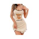 Camisola Feminina Com Estampa De Urso Fofo, Alças Finas, Vestido De Dormir Mini Com Bainha Ondulada Camisola Feminina Com Estampa De Urso Fofo, Alças Finas, Vestido De Dormir Mini Com Bainha Ondulada