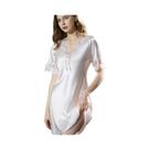 Camisola Feminina de Cetim Gelada - Decote V - Vestido Longo para Dormir
