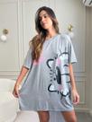 Camisola Feminina De Dormir Camisetão Verão Gatinho Cinza Noite Camisola Feminina De Dormir Camisetão Verão Gatinho Cinza Noite