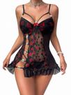 Camisola feminina de lingerie Myilewjt Babydoll preta de renda grande