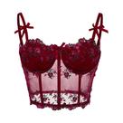 Camisola Feminina Sensual De Renda Com Bordado Floral E Laço, Top Curto Transparente De Malha Fina
