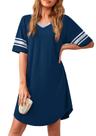 Camisola feminina WEACZZY, manga curta, decote em V, azul marinho