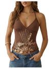 Camisola floral brilhante de lantejoulas Top BEAUDRM Halter Y2k Sparkly para mulher Camisola floral brilhante de lantejoulas Top BEAUDRM Halter Y2k Sparkly para mulher