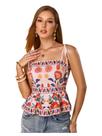 Camisola floral feminina Top RoseSeek Peplum Spaghetti Spaghetti Strap Camisola floral feminina Top RoseSeek Peplum Spaghetti Spaghetti Strap
