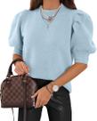 Camisola Goranbon Puff de manga curta feminina azul celeste