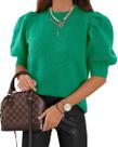 Camisola Goranbon Puff de manga curta feminina tricotada verde