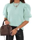 Camisola Goranbon Puff de manga curta feminina verde menta