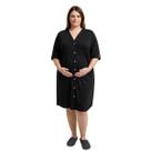 Camisola Maternidade Plus Size Amamentação e Pós Cirúrgico Preta com Botões e Manga 3/4 Cor:PretoTamanho:60