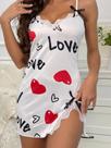 Camisola Mini Sexy Feminina Com Estampa De Amor, Decote Halter E Costas Abertas, Roupa De Dormir