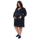 Camisola Plus Size Linda Gestante Manga Longa Amamentação Preta