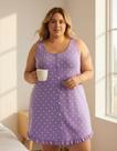 Camisola Regata Feminina Plus Size Estampa Poá Larga Discreta Botão Pijama Dormir Verão