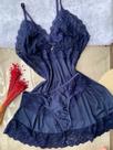 Camisola sensual de renda no tecido Poliamida com alça ajustável acompanha calcinha camisla sexy