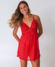Camisola Sensual Tule Recorte Renda Marisa Vermelho-48183
