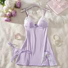 Camisola Sexy De Renda Com Decote Em V Profundo Na Cor Roxo Claro, Conjunto De Lingerie Feminina