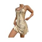 Camisola Sexy Feminina Com Estampa De Coração, Decote Redondo E Costas Cruzadas, Pijamas E Roupas De