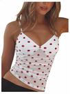 Camisola Top RoseSeek Sheer Mesh com decote em V, regata curta, pontos brancos