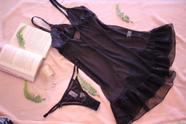 Camisola tule renda preta com calcinha Camisola tule renda preta com calcinha