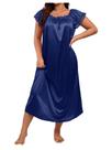 Camisola WDIRARA Satin Plus Size com renda azul contrastante Camisola WDIRARA Satin Plus Size com renda azul contrastante