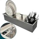 Canal Organizador úmido 60cm Cozinha Escorredor de Louças Embutir Calha Inox 304 úmida 5 módulos
