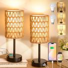 Candeeiro de mesa Plomixius Rattan, pacote com 2 portas USB