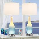 Candeeiros de mesa BeSlowe Tall Glass 66 cm, conjunto de 2 com USB e luz noturna