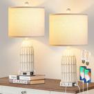 Candeeiros de mesa Cinkeda Farmhouse, pacote com 2 unidades, Dimmable Touch USB