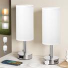 Candeeiros de mesa de cabeceira Fenmzee White Silver, conjunto de 2 com tomada AC