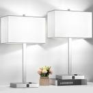 Candeeiros de mesa Lynnoland 21", conjunto de 2 tomadas USB AC, brancos