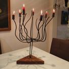 Candelabro Eclipse Premium em Ferro e Madeira Nobre Peroba 63cm Suporte 7 Velas