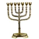 Candelabro Menorá Bronze Luxo Sete Pontas 35cm com Mezuzah de Metal - Produto Judaico