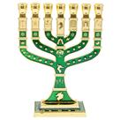 Candelabro Sete Pontas - Menora 12cm Verde - 12 Tribos - De Israel