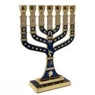 Candelabro Sete Pontas - Menora 28cm AZUL - Original De Israel