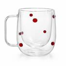 Caneca 200ml Café Vidro Parede Dupla Bolinha Vermelho Isanog