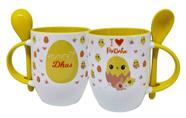 Caneca Amarela Colher Personalizado Pintinho Casca do Ovo