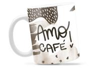 Caneca Amo Café Divertida Porcelana Xícara 325ml + Caixa Presente