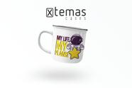 Caneca astronauta geek retrô esmaltada de aluminio